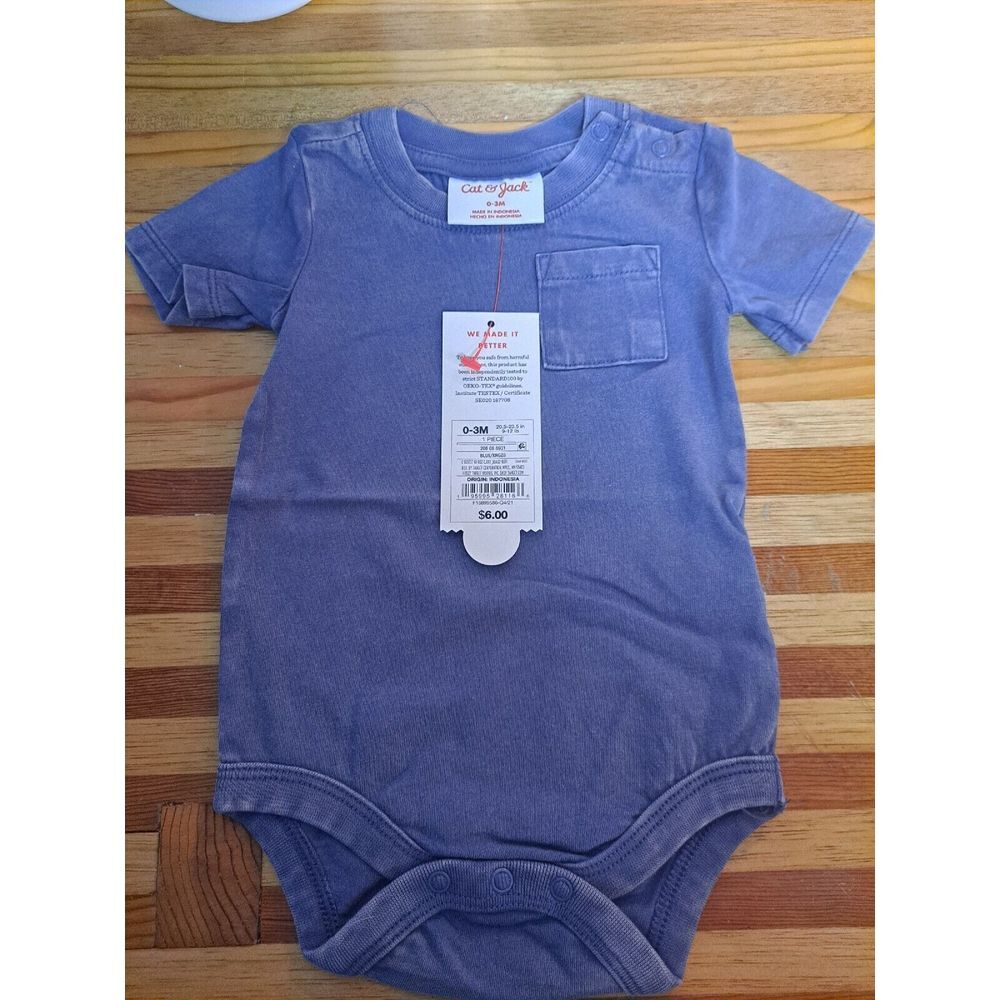 Newborn Cat and Jack Blue Bodysuit One Piece Shirt Sleeve